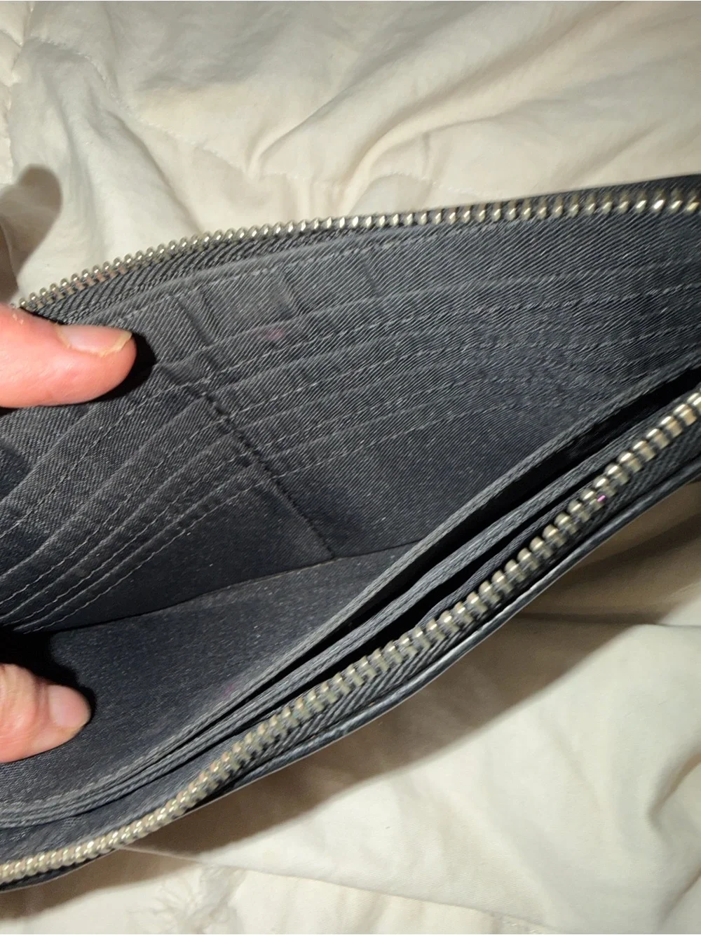 Coach Black and Brown Signature Zip Wallet